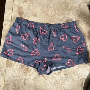 VS PINK XL Flannel Boxy Candy Cane Heart Pajama Lounge Shorts